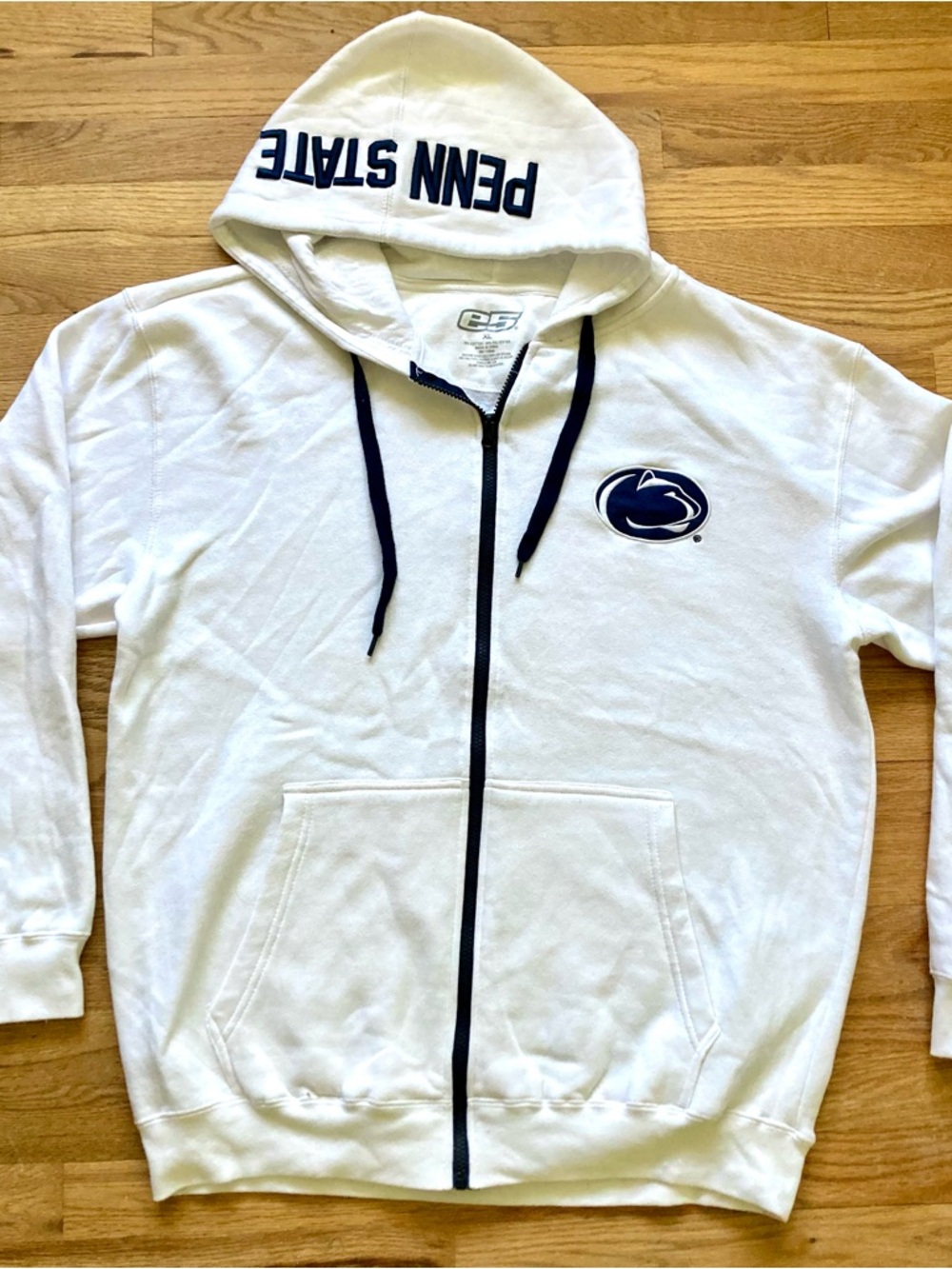 Penn State White Full-Zip Hoodie with Navy Logo